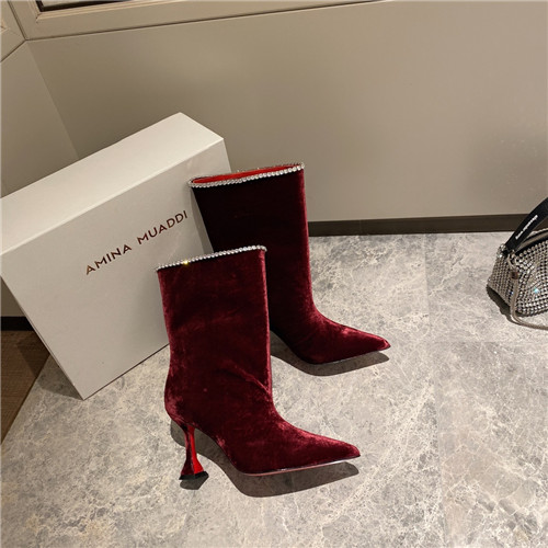 amina muaddi sexy velvet short boots