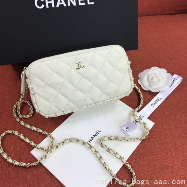 Spring 2020 chain pearl bag leather cowhide rhombus one shoulder Chanel chain bag