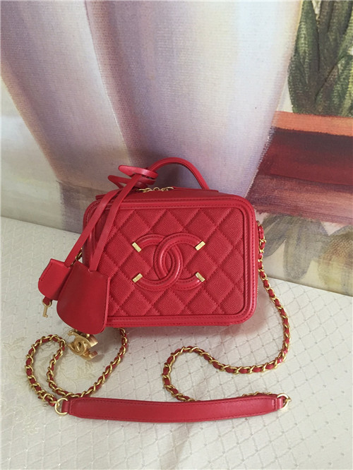 Chanel red cosmetic bag