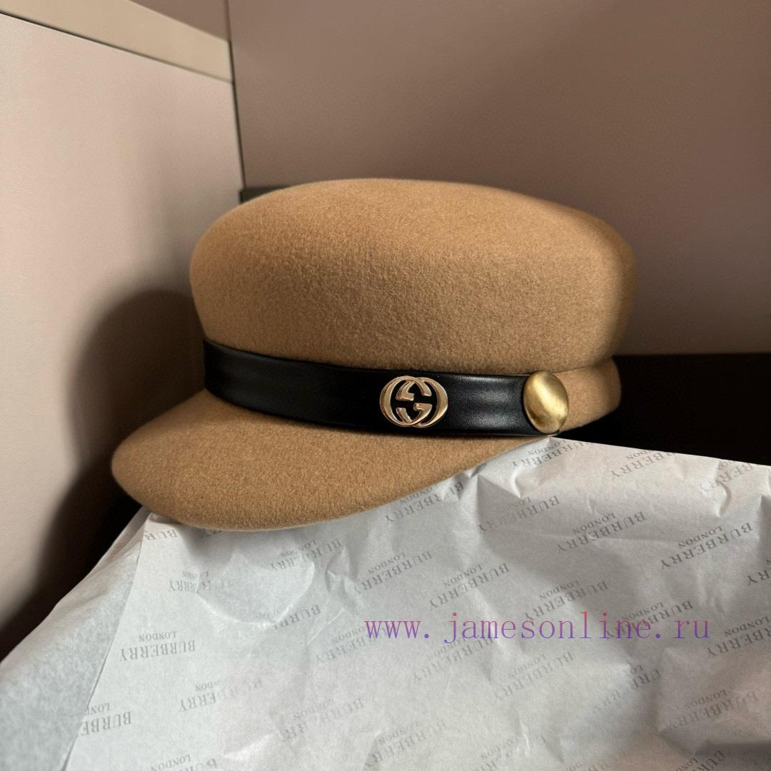 GucciGucci2024 Autumn/Winter New Wool Military Hat, 100% Wool ? Fabric head circumference 57cp0xl6ud - Image 4