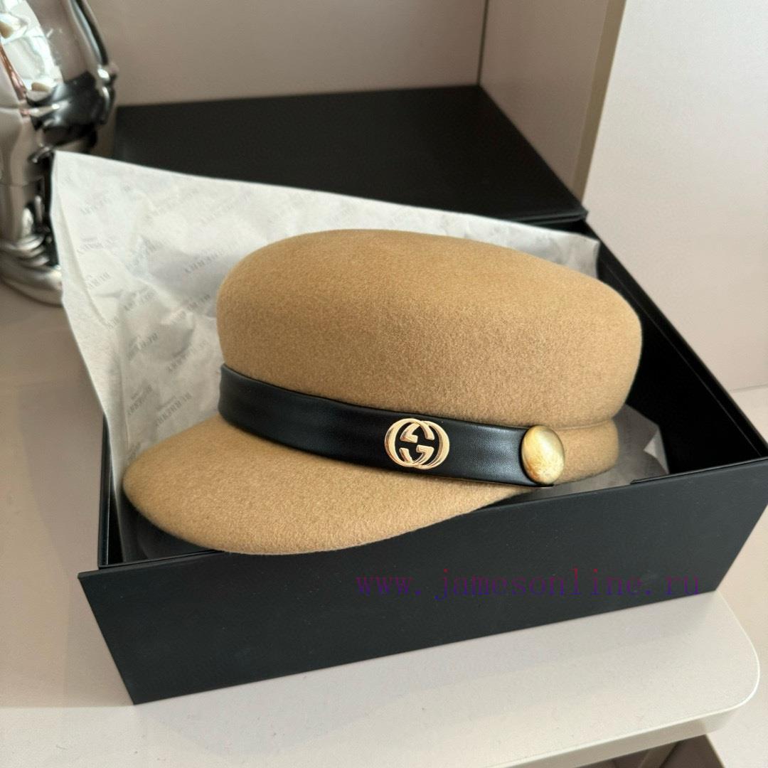 GucciGucci2024 Autumn/Winter New Wool Military Hat, 100% Wool ? Fabric head circumference 57cp0xl6ud - Image 7