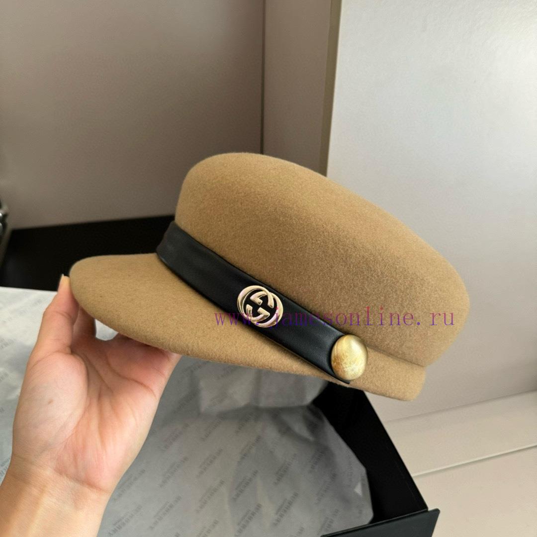 GucciGucci2024 Autumn/Winter New Wool Military Hat, 100% Wool ? Fabric head circumference 57cp0xl6ud - Image 8