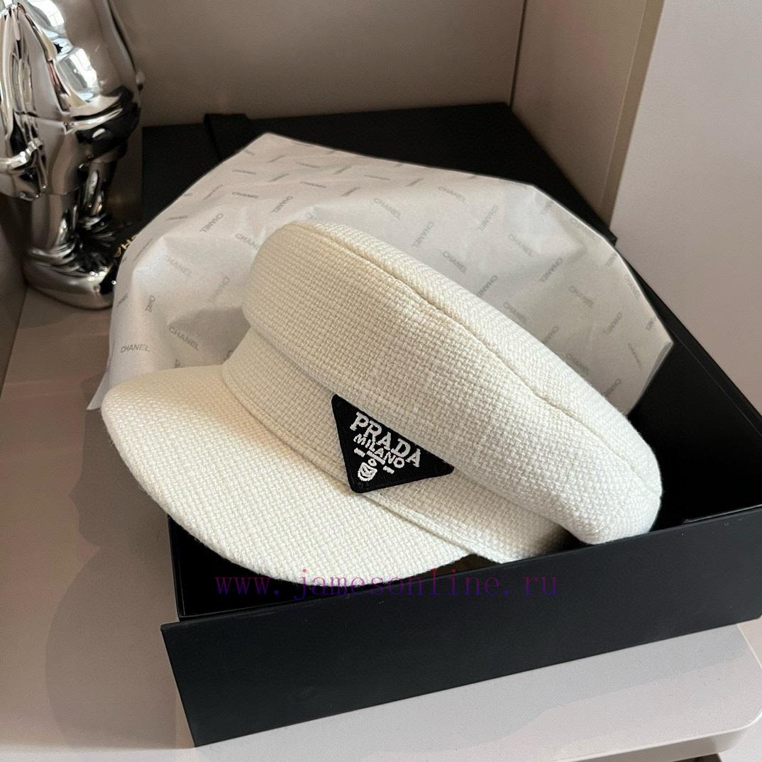 PRADA's new canvas duckbill military cap, black and white, with a head circumference of 57cmag7srm18 - Image 4