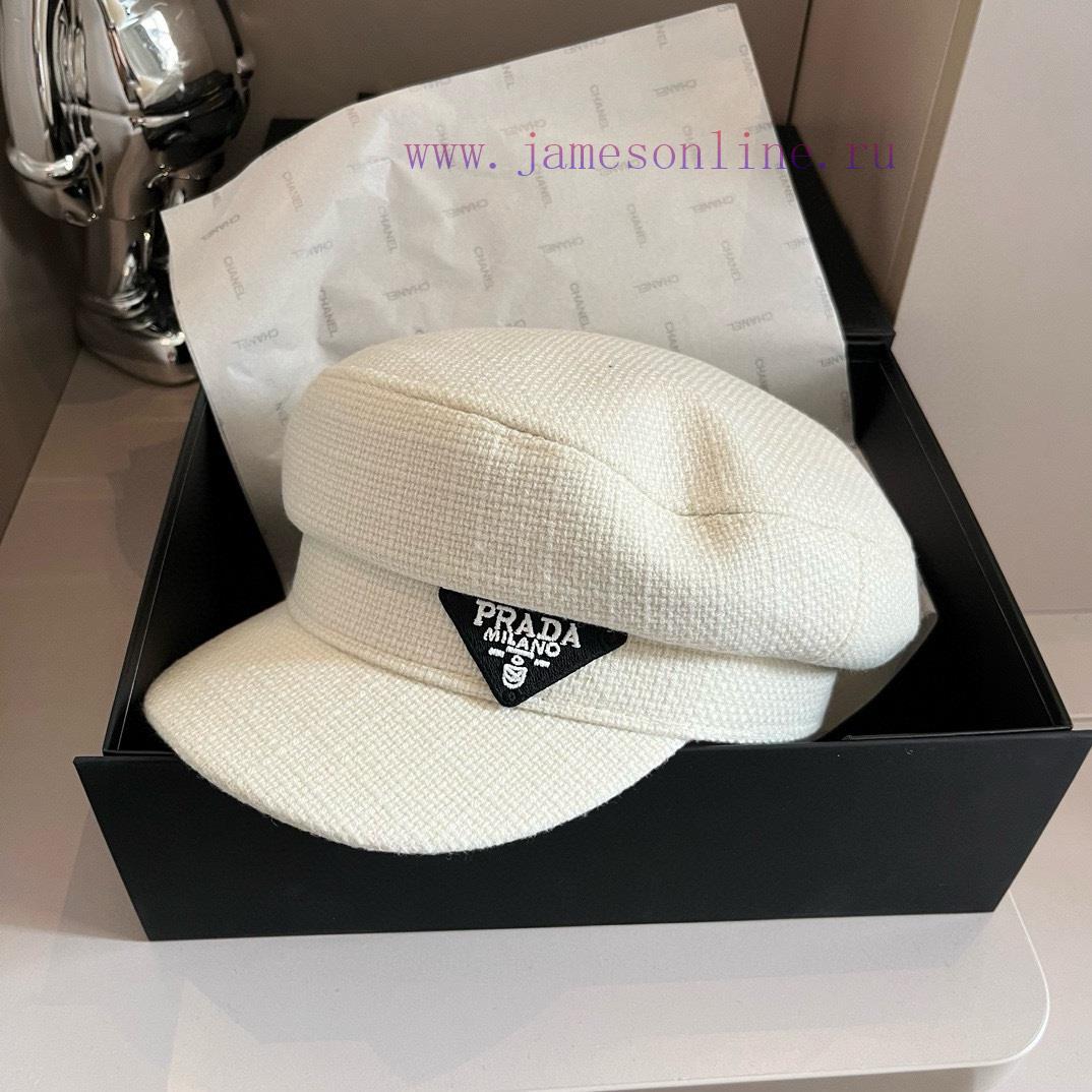 PRADA's new canvas duckbill military cap, black and white, with a head circumference of 57cmag7srm18 - Image 5