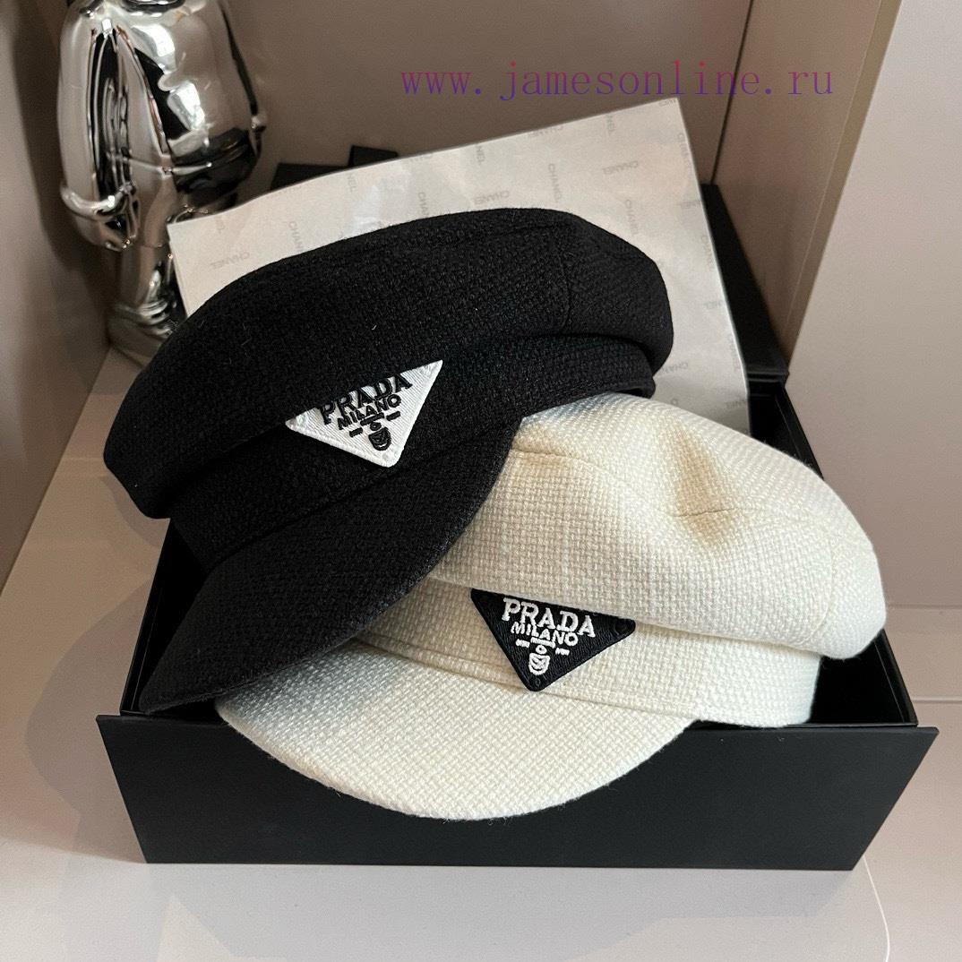 PRADA's new canvas duckbill military cap, black and white, with a head circumference of 57cmag7srm18 - Image 6