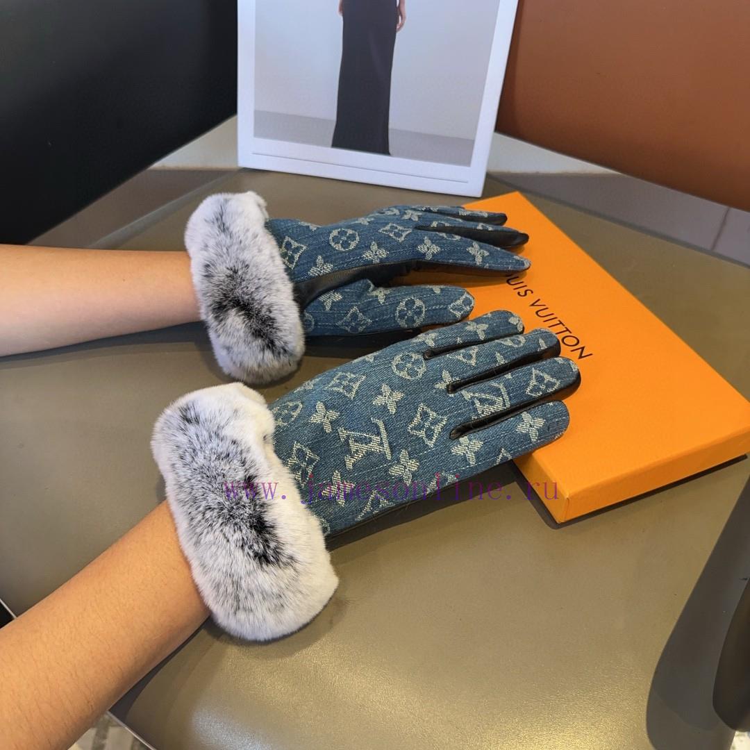 LV denim sheepskin gloves, fashionable gloves, warm and velvet lining for autumn and winter,frpm4o6s - Image 2