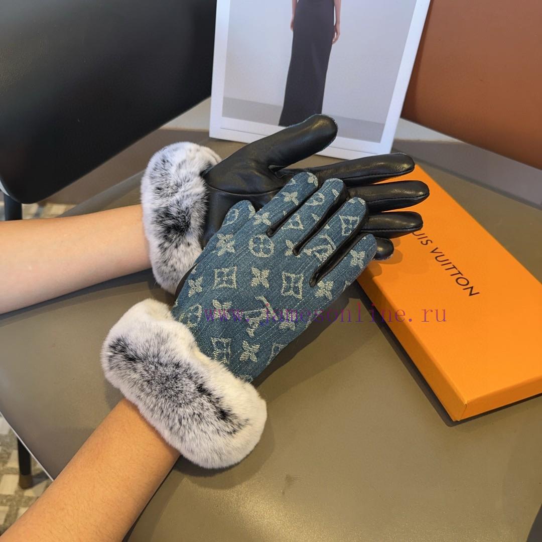 LV denim sheepskin gloves, fashionable gloves, warm and velvet lining for autumn and winter,frpm4o6s - Image 3