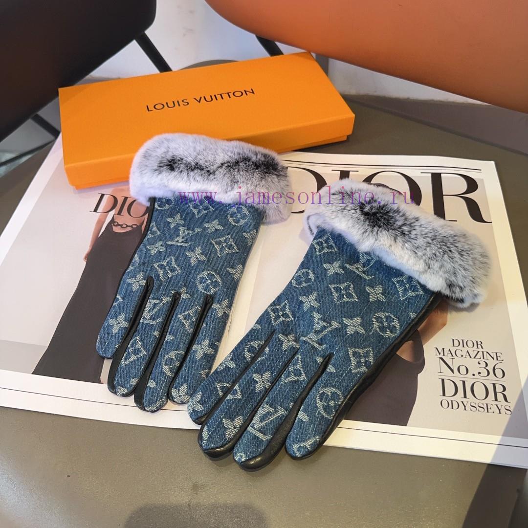 LV denim sheepskin gloves, fashionable gloves, warm and velvet lining for autumn and winter,frpm4o6s - Image 4
