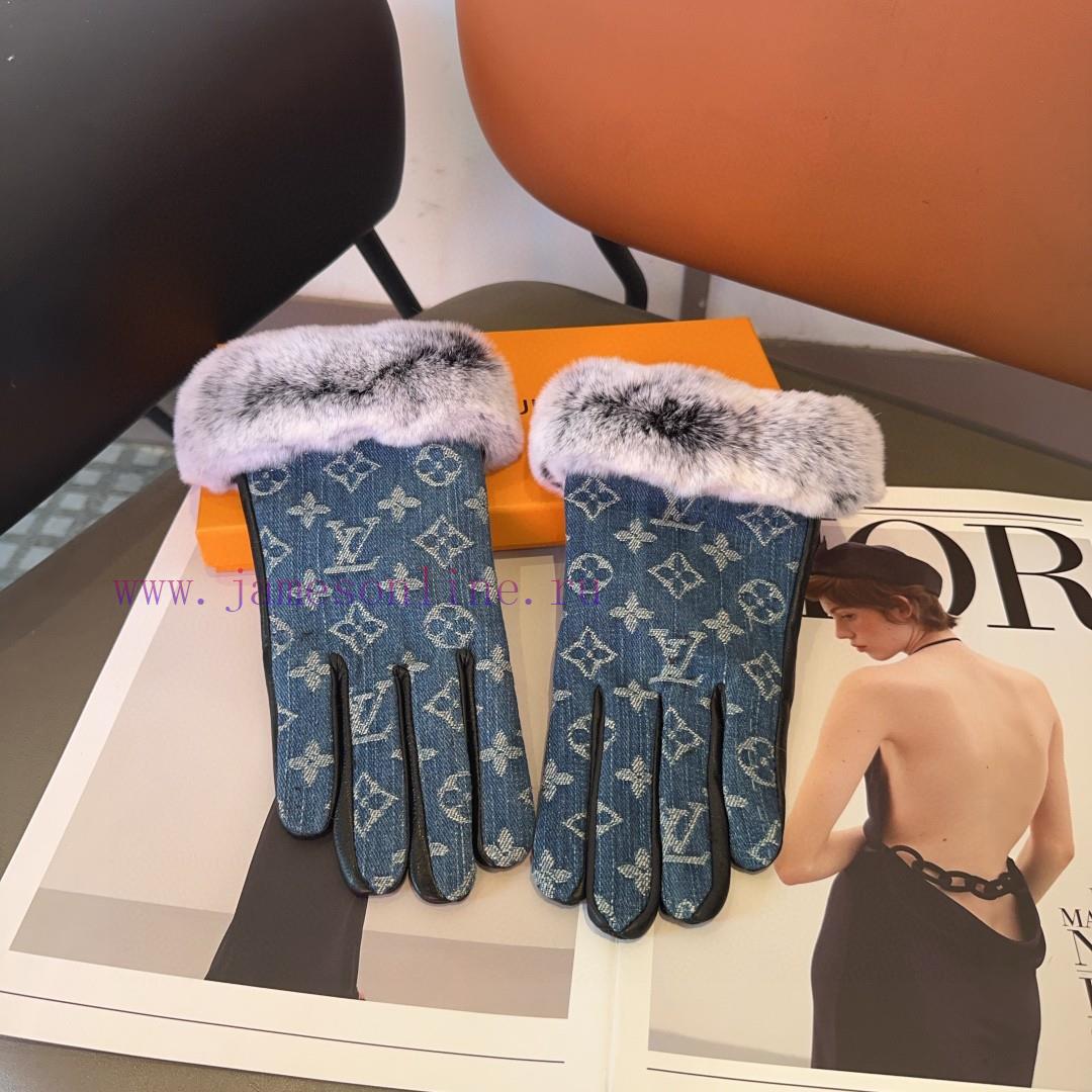 LV denim sheepskin gloves, fashionable gloves, warm and velvet lining for autumn and winter,frpm4o6s - Image 5