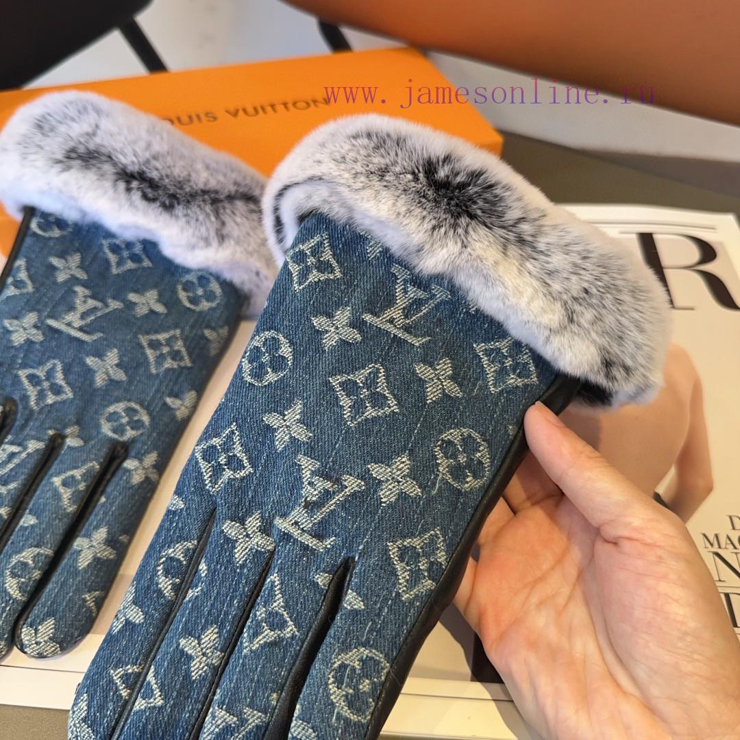 LV denim sheepskin gloves, fashionable gloves, warm and velvet lining for autumn and winter,frpm4o6s - Image 7