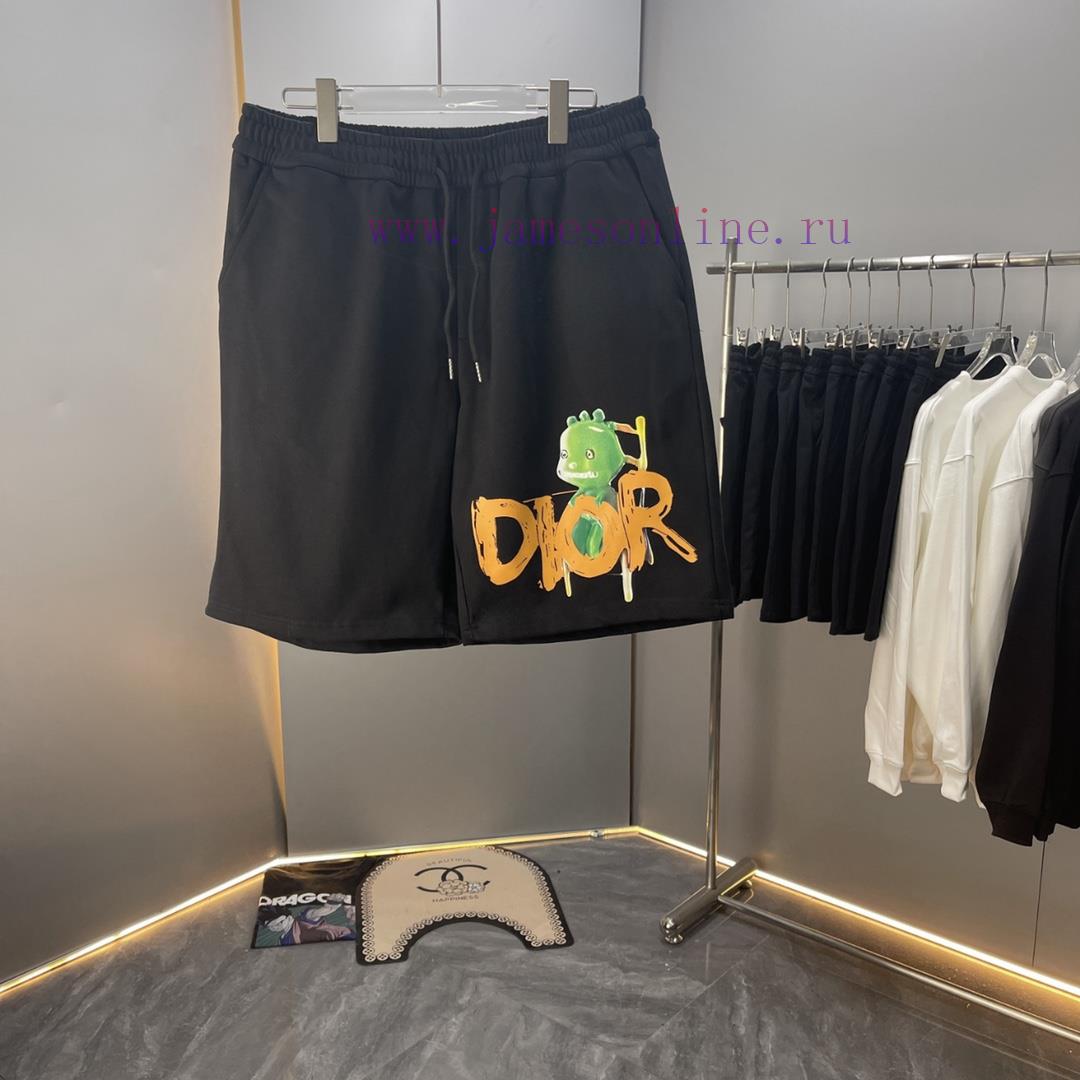 High quality Dior 2024 SS spring/summer pure cotton fabric shorts 420g, cartoon letter logo s1kemrqj - Image 2
