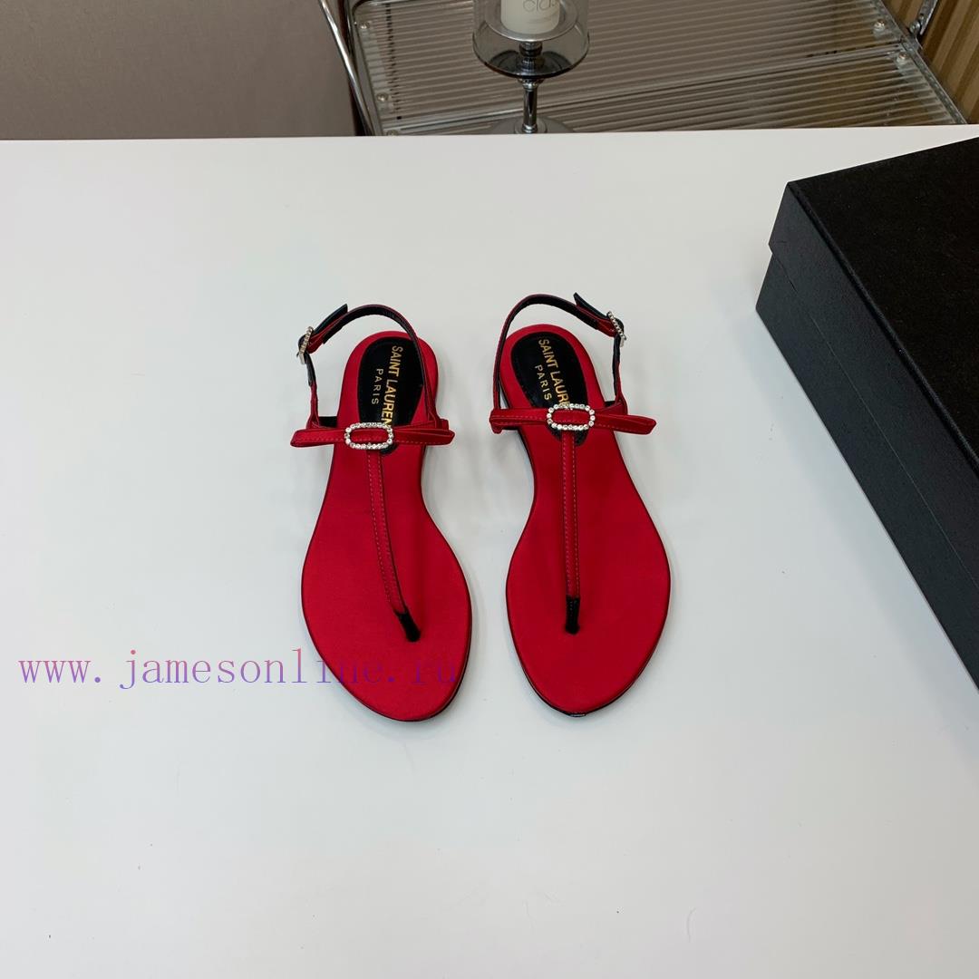 SAINT LAUREN * Silk Diamond Button Flat Sandals The entire design, including metal products u4m9m8m1