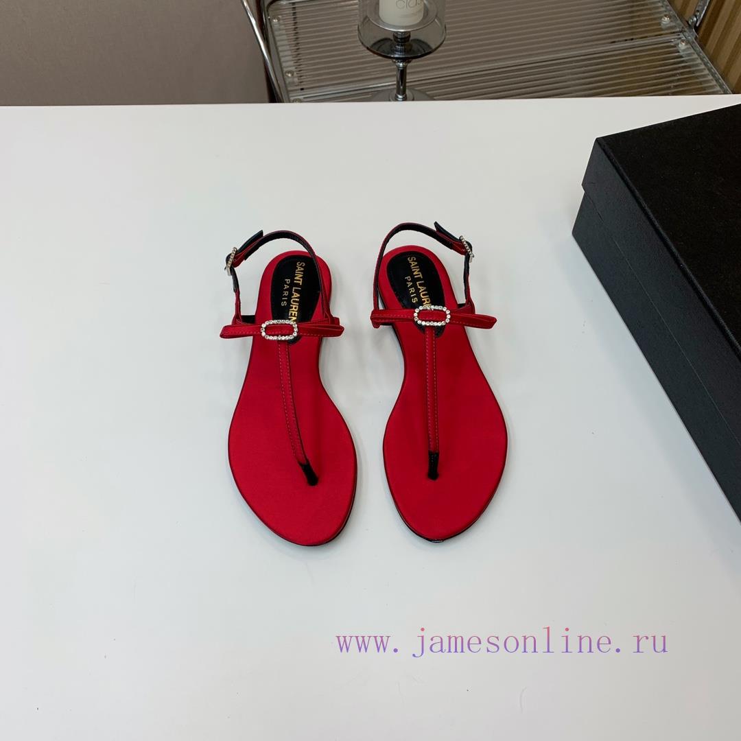 SAINT LAUREN * Silk Diamond Button Flat Sandals The entire design, including metal products u4m9m8m1 - Image 2