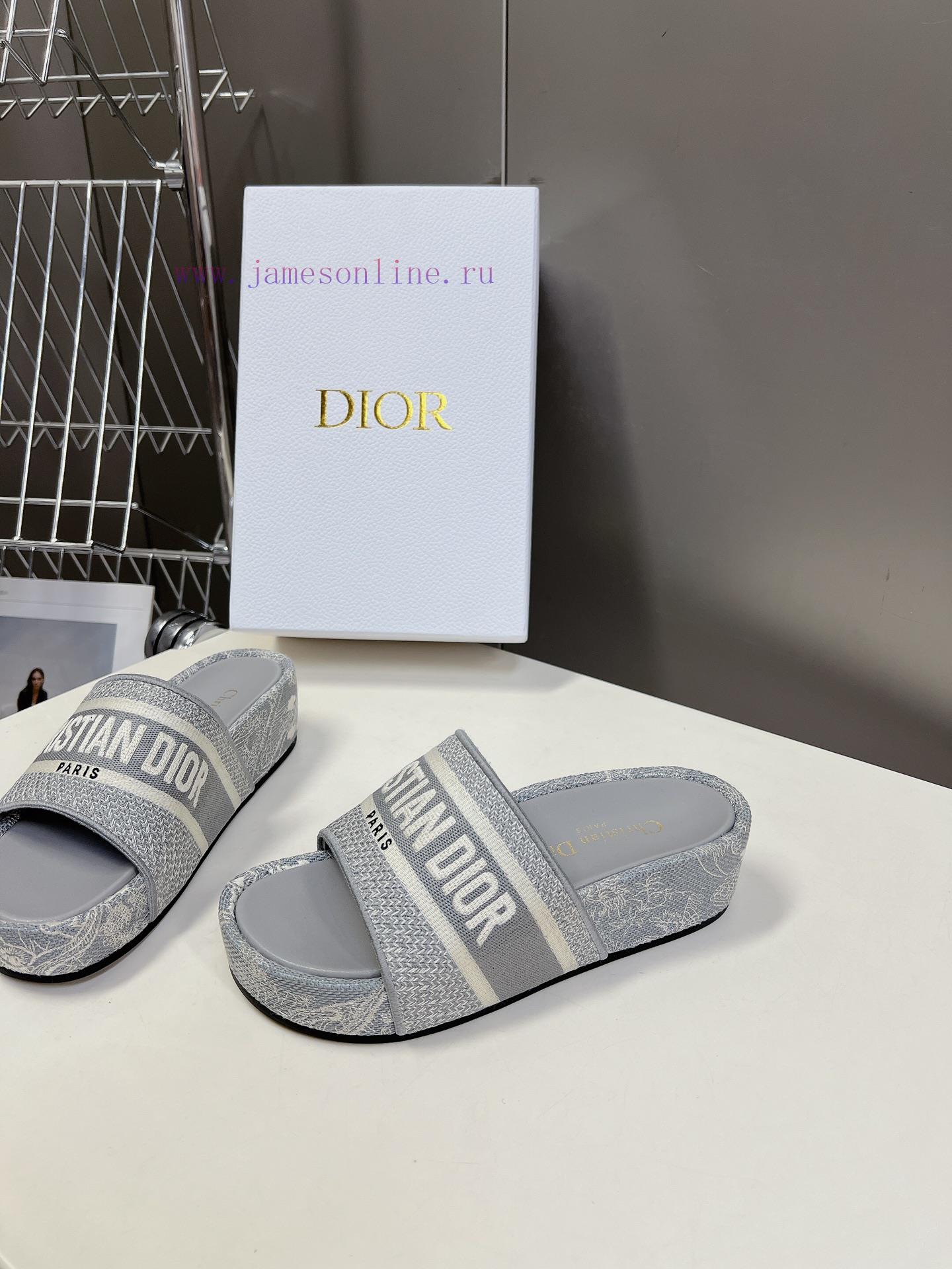 Top tierDior Classic Cotton 3D Stereoscopic Embroidery Printed Thick Bottom Cool Slippers Loetkg38z0 - Image 4