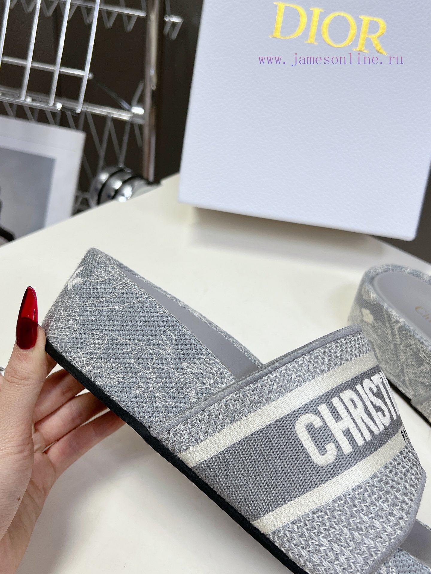 Top tierDior Classic Cotton 3D Stereoscopic Embroidery Printed Thick Bottom Cool Slippers Loetkg38z0 - Image 10