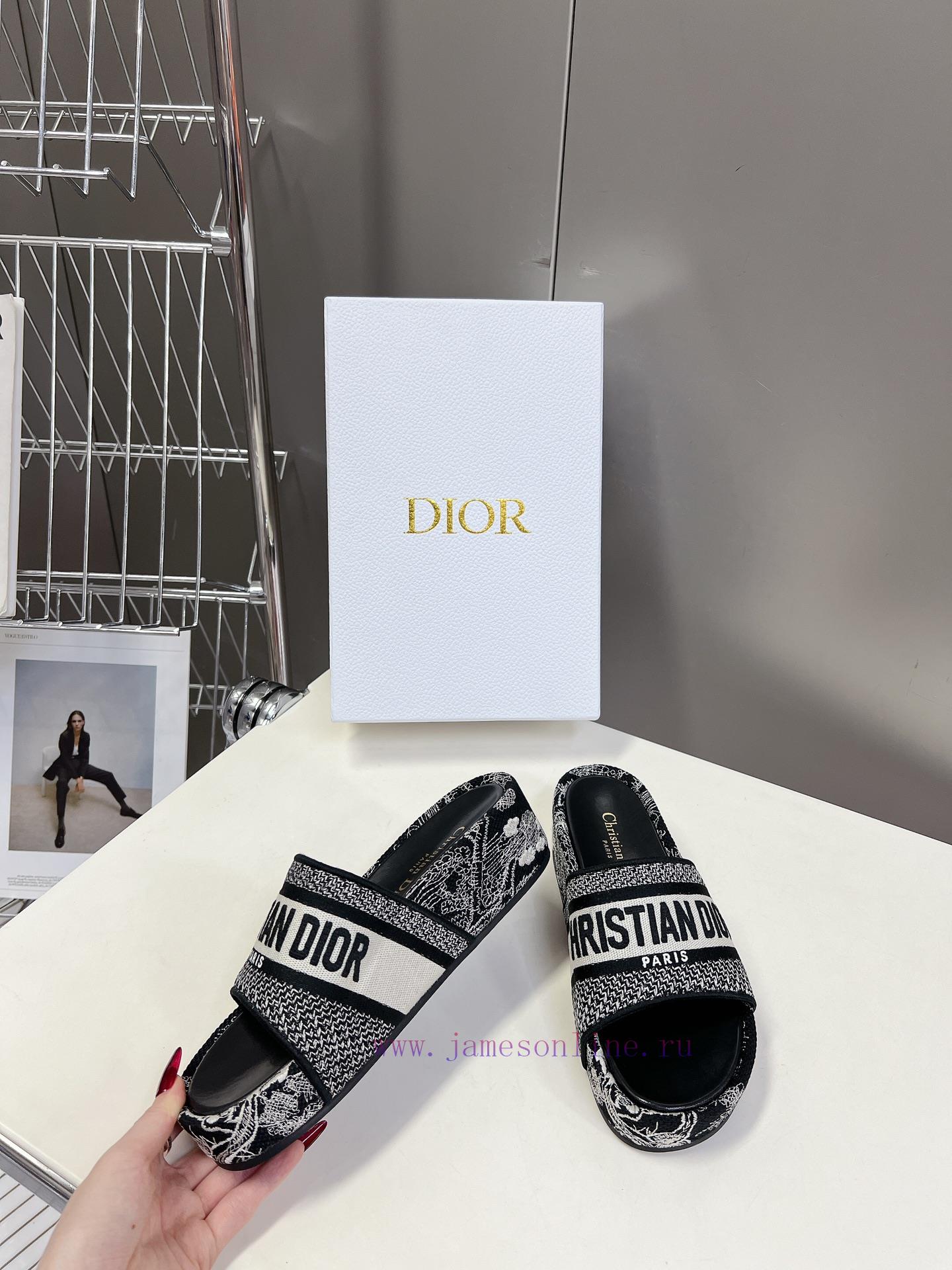 Top tierDior Classic Cotton 3D Stereoscopic Embroidery Printed Thick Bottom Cool Slippers Lokxaisg9e - Image 5
