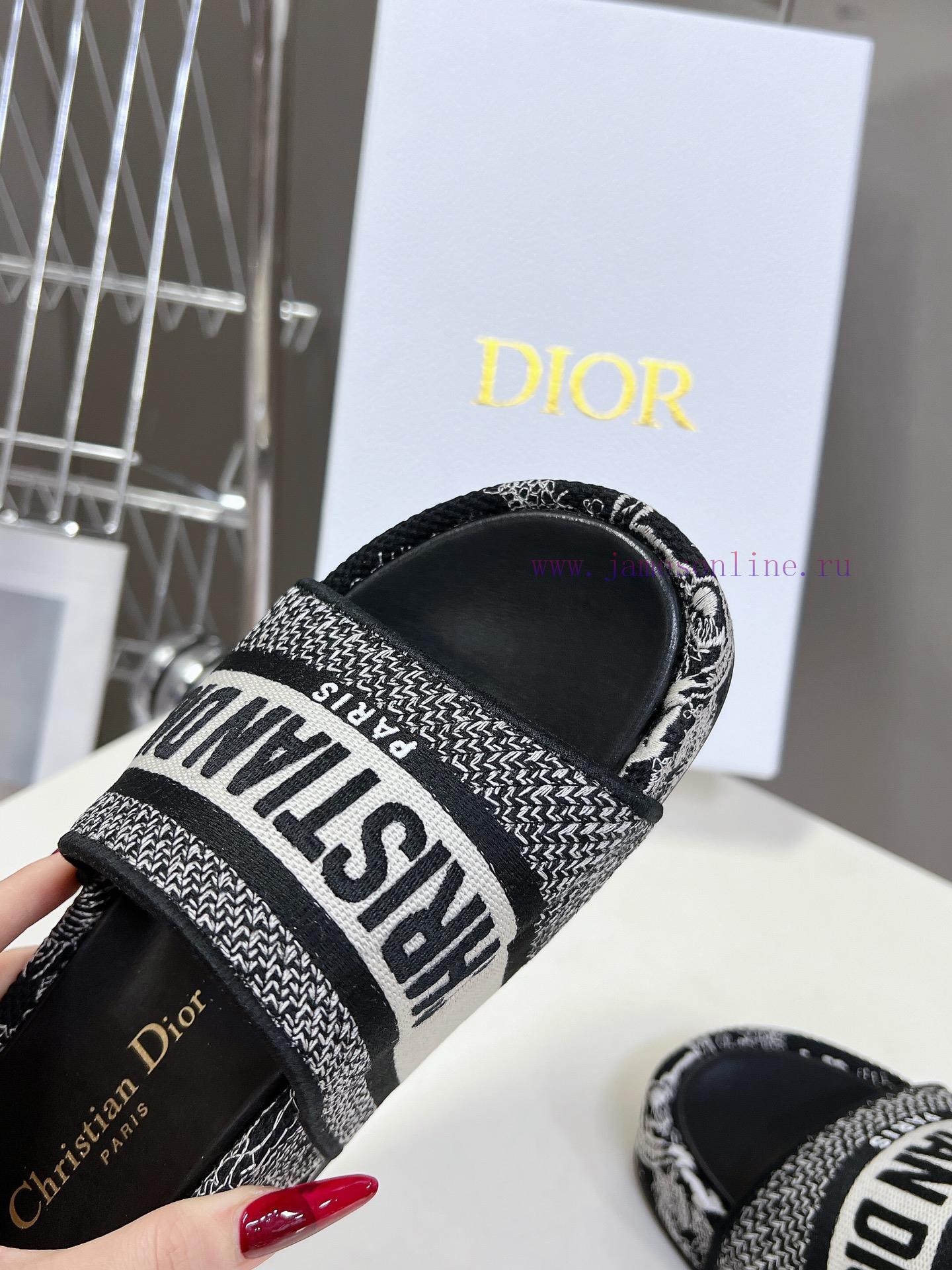 Top tierDior Classic Cotton 3D Stereoscopic Embroidery Printed Thick Bottom Cool Slippers Lokxaisg9e - Image 8