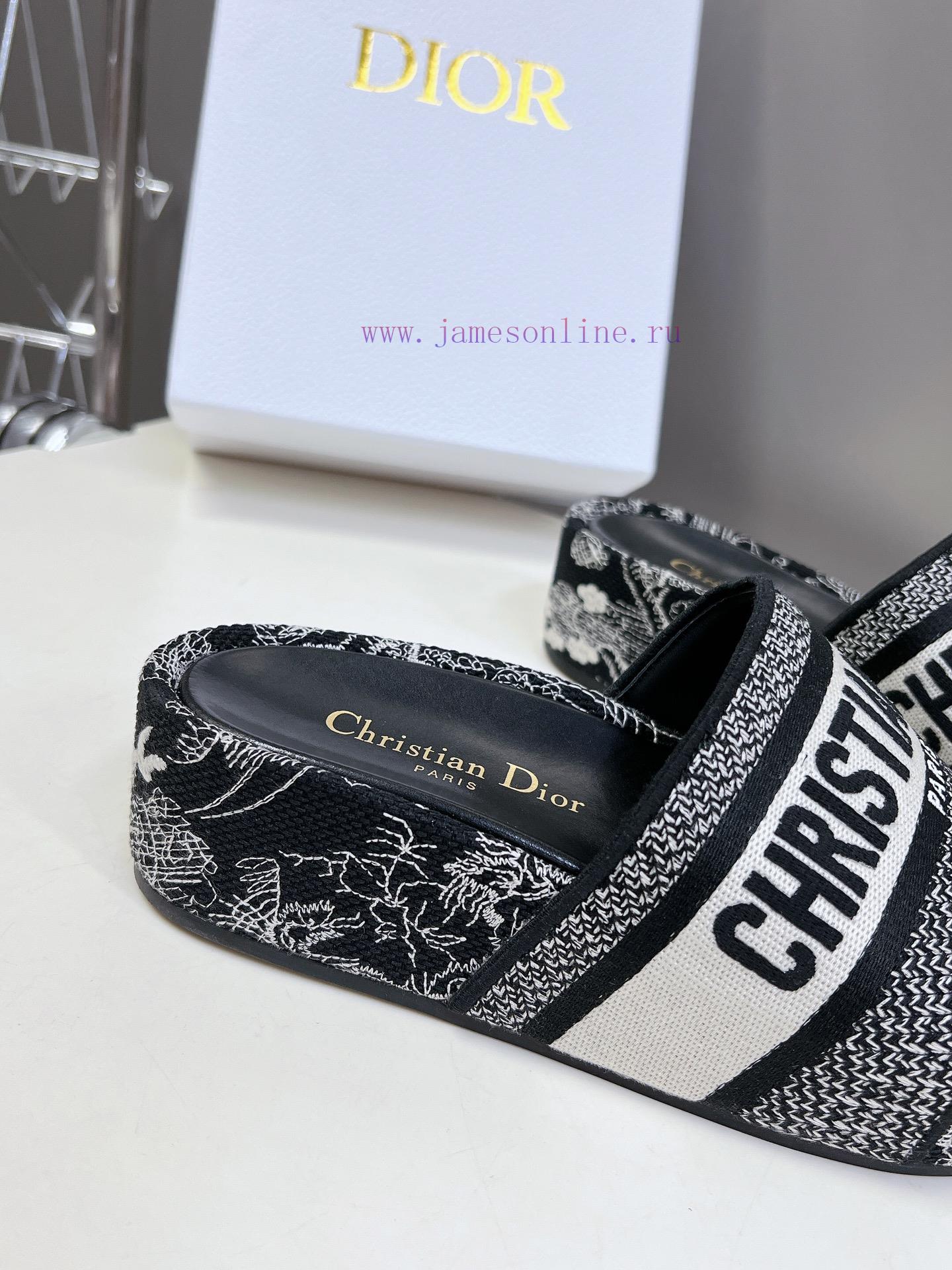Top tierDior Classic Cotton 3D Stereoscopic Embroidery Printed Thick Bottom Cool Slippers Lokxaisg9e - Image 9