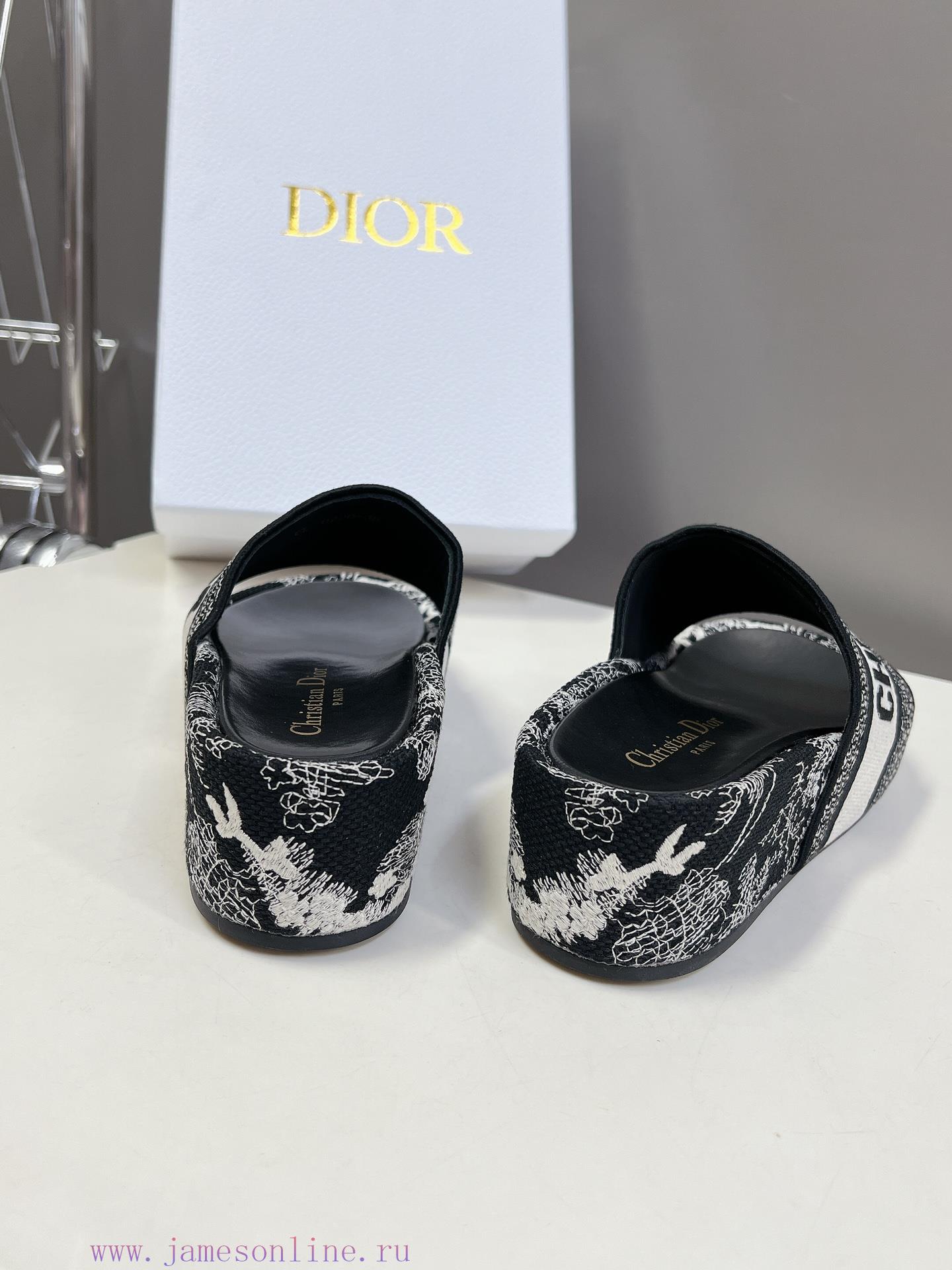 Top tierDior Classic Cotton 3D Stereoscopic Embroidery Printed Thick Bottom Cool Slippers Lokxaisg9e - Image 10