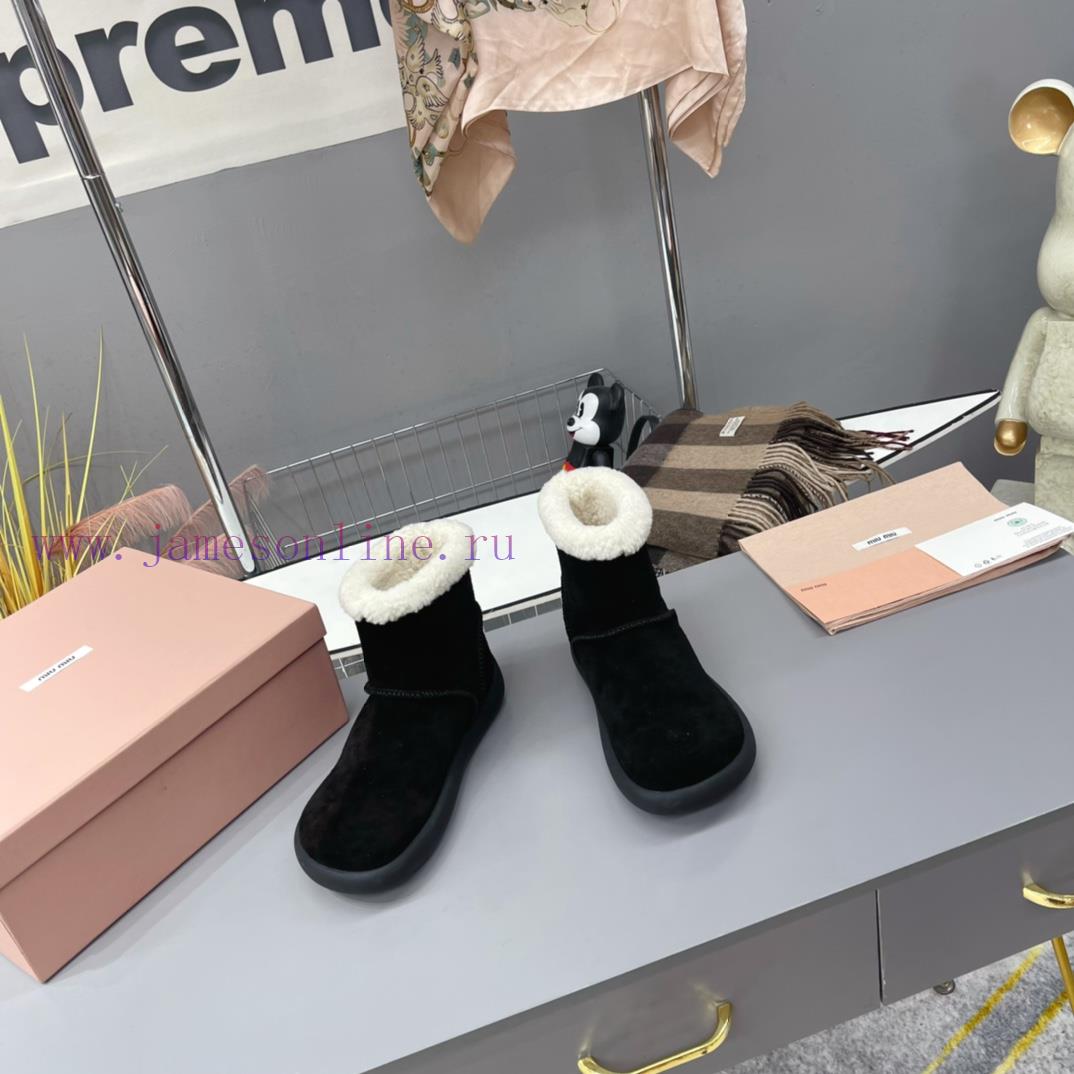 MiuMiu 2024 Autumn/Winter Fashion Style Strapped Wool Short Boots Snow Boots Fury ShoesFrequi3720z8i - Image 3