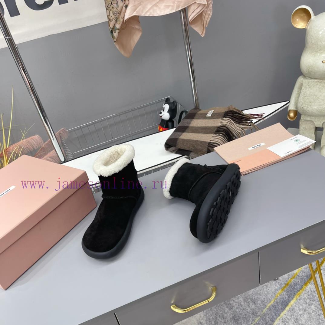 MiuMiu 2024 Autumn/Winter Fashion Style Strapped Wool Short Boots Snow Boots Fury ShoesFrequi3720z8i - Image 4