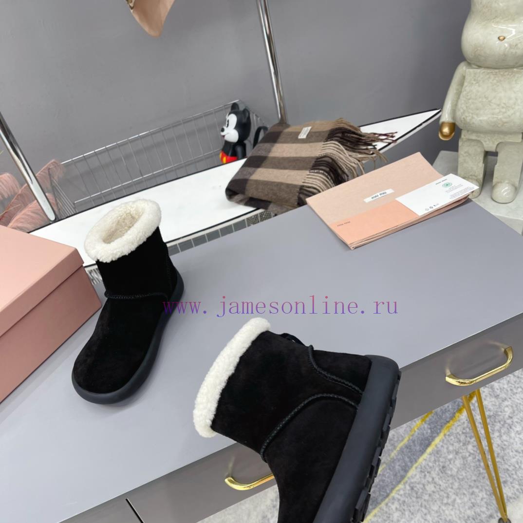 MiuMiu 2024 Autumn/Winter Fashion Style Strapped Wool Short Boots Snow Boots Fury ShoesFrequi3720z8i - Image 5