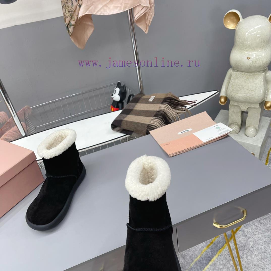 MiuMiu 2024 Autumn/Winter Fashion Style Strapped Wool Short Boots Snow Boots Fury ShoesFrequi3720z8i - Image 7