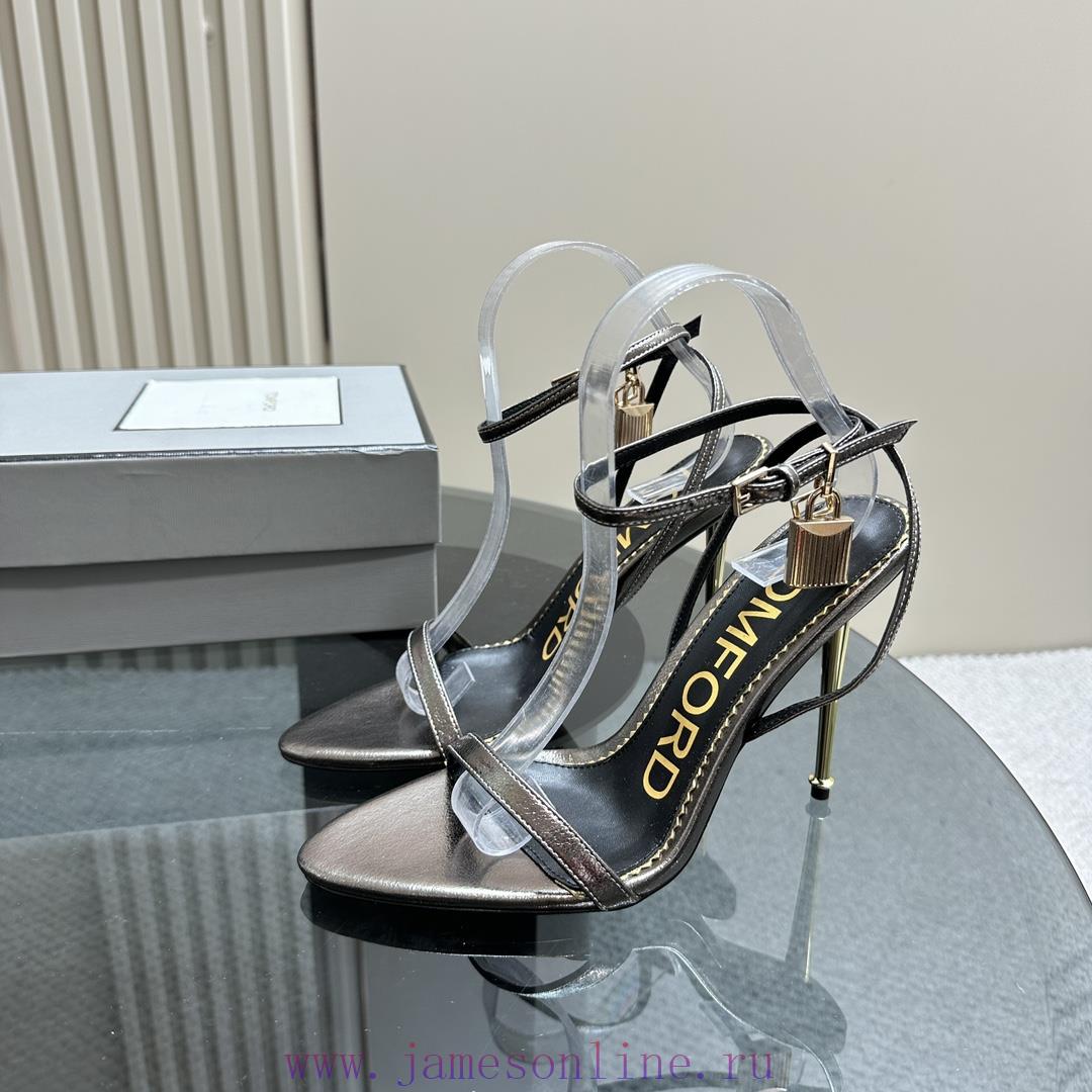 TOM FORDPadlock leather high-heeled sandalsCalf leather, gold velvet, exposed toe buckle det856zq2t2 - Image 2