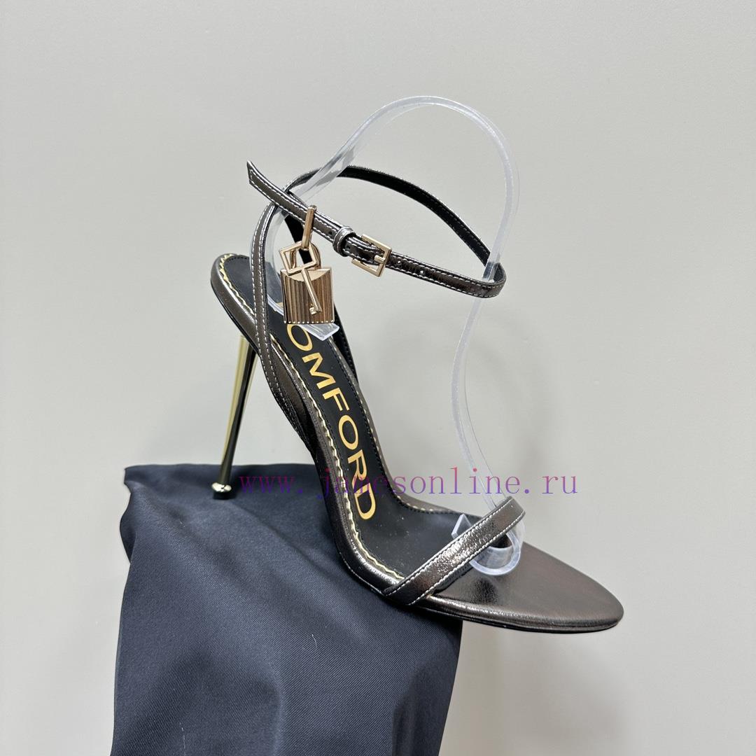 TOM FORDPadlock leather high-heeled sandalsCalf leather, gold velvet, exposed toe buckle det856zq2t2 - Image 8