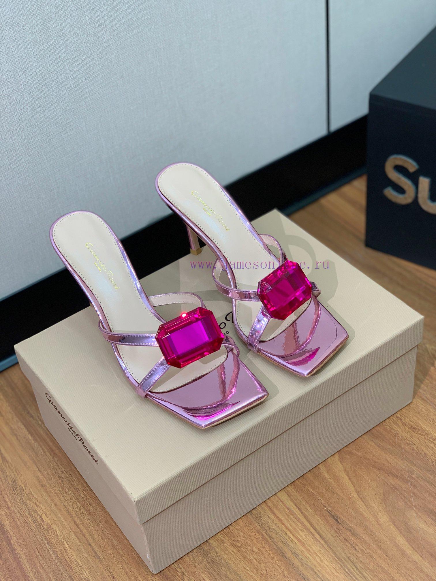 Gianvit Ross large button square toe slippers adhere to the design style of elegant and inte8wi2r2t5 - Image 4