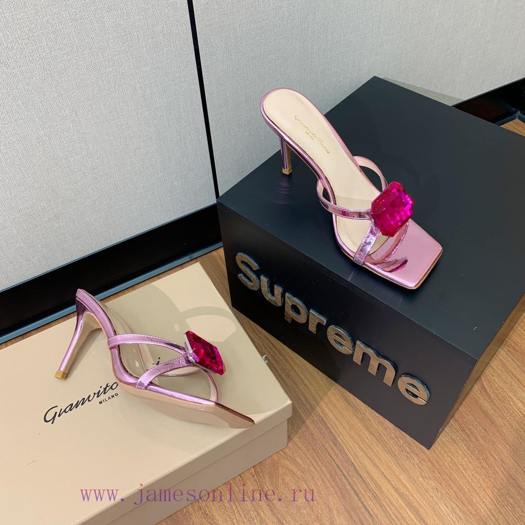 Gianvit Ross large button square toe slippers adhere to the design style of elegant and inte8wi2r2t5 - Image 6