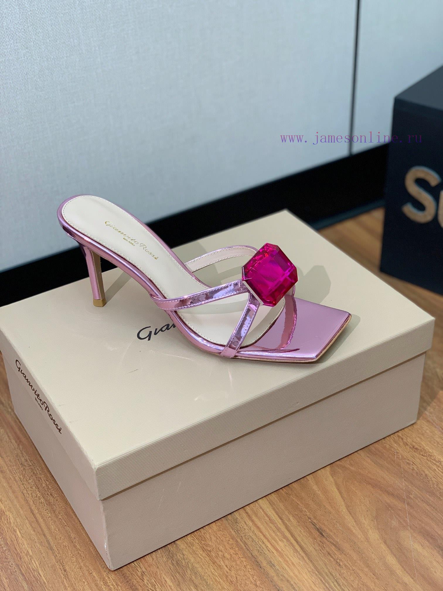 Gianvit Ross large button square toe slippers adhere to the design style of elegant and inte8wi2r2t5 - Image 8