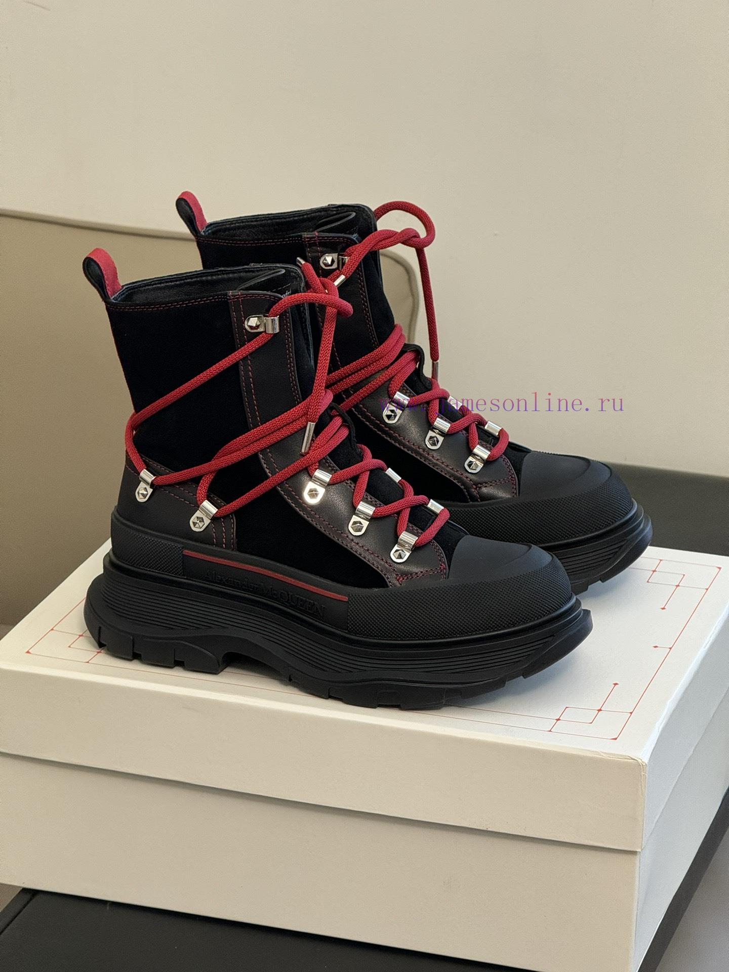 McQueen 233 Autumn/Winter Strap Short Boots New ProductSuede patchwork cowhide paired with bmsty3fhs - Image 2