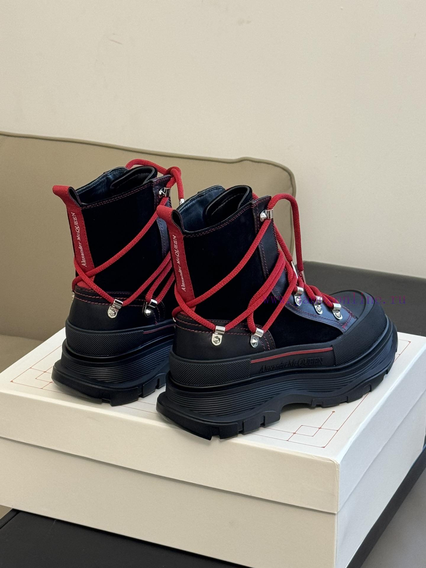 McQueen 233 Autumn/Winter Strap Short Boots New ProductSuede patchwork cowhide paired with bmsty3fhs - Image 4