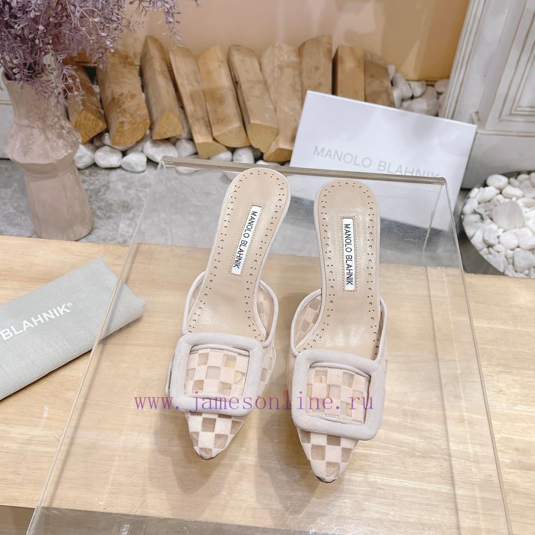 ?MANOLO BLAHNlK 2024 The new Mb fashionable women's high-heeled checkered cloth M ü ller sltu0dpcrb - Image 2