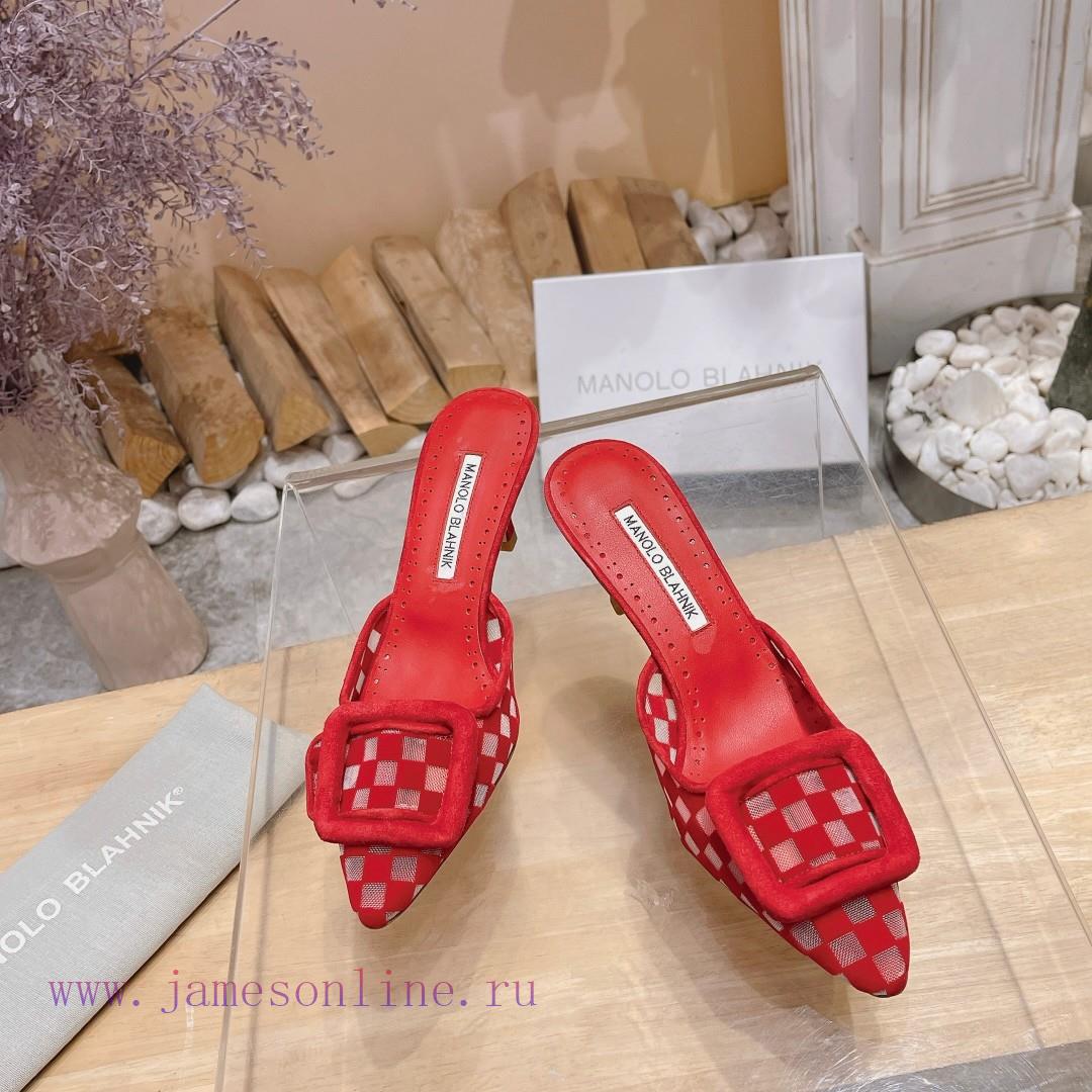 ?MANOLO BLAHNlK 2024 The new Mb fashionable women's high-heeled checkered cloth M ü ller sleffq7mkr - Image 3
