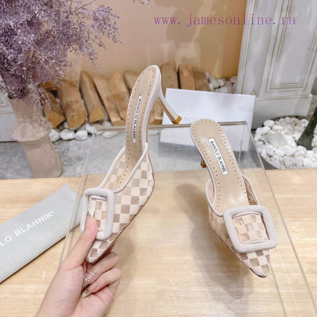 ?MANOLO BLAHNlK 2024 The new Mb fashionable women's high-heeled checkered cloth M ü ller sltu0dpcrb - Image 4