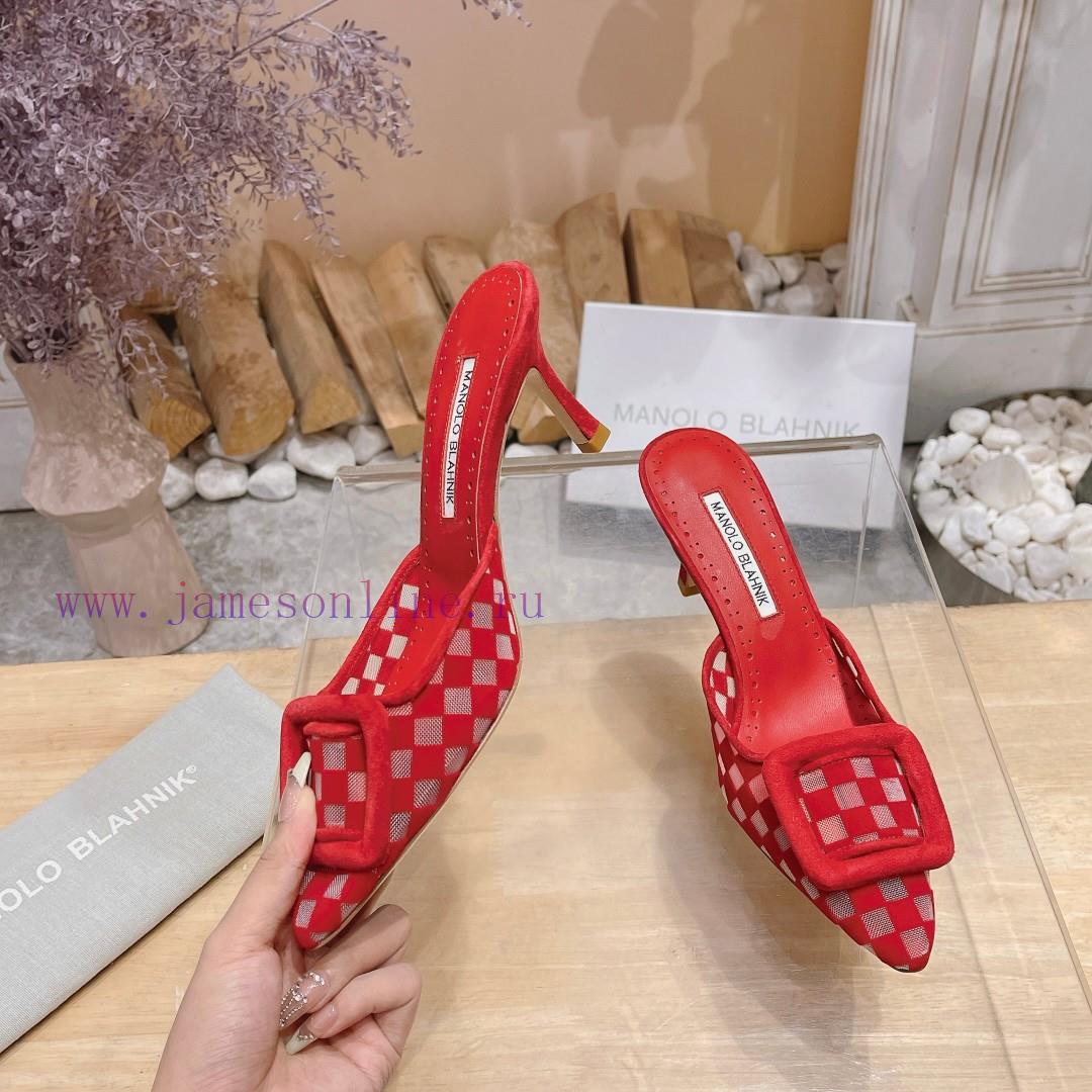 ?MANOLO BLAHNlK 2024 The new Mb fashionable women's high-heeled checkered cloth M ü ller sleffq7mkr - Image 4