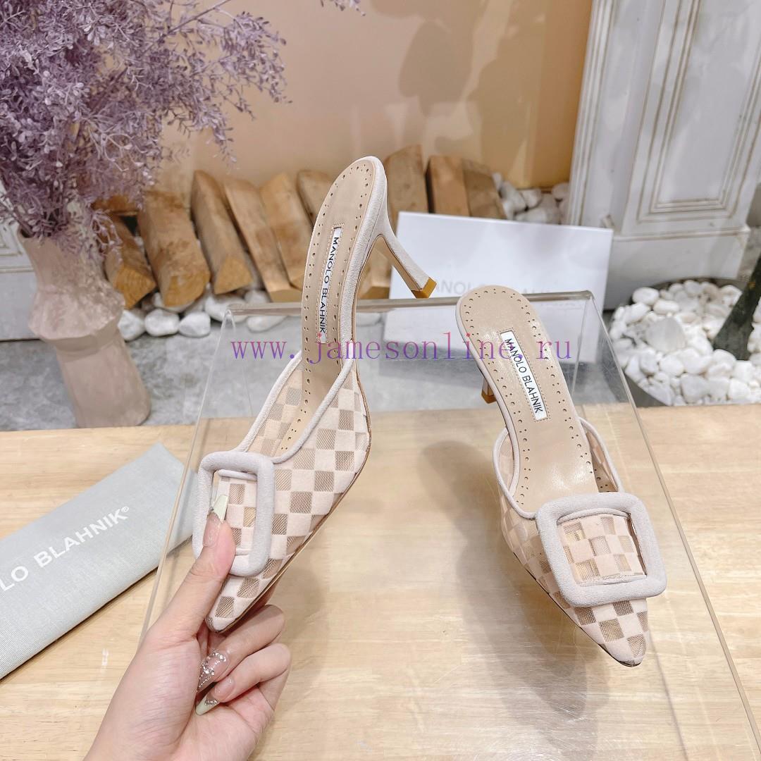 ?MANOLO BLAHNlK 2024 The new Mb fashionable women's high-heeled checkered cloth M ü ller sltu0dpcrb - Image 5