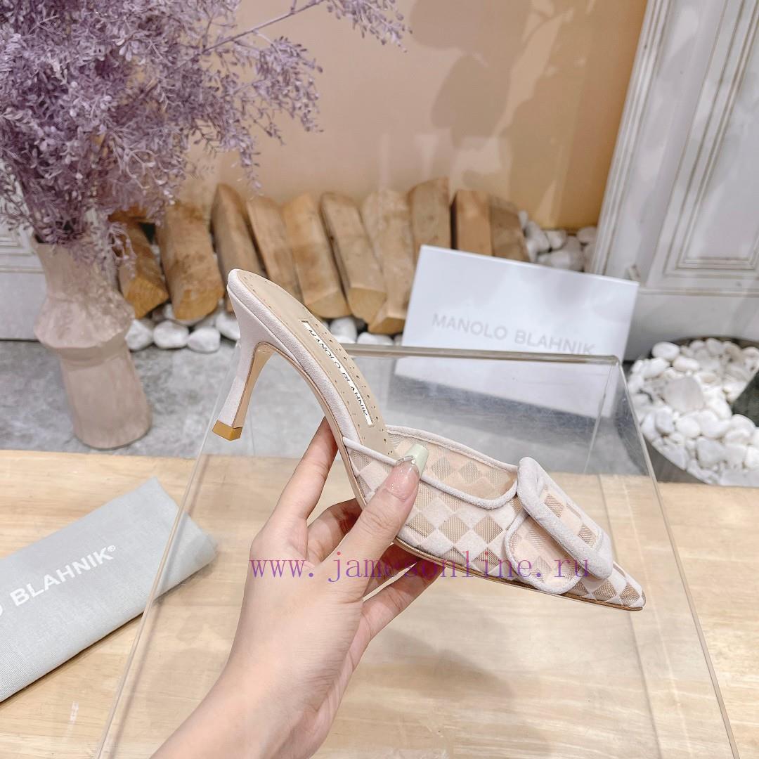 ?MANOLO BLAHNlK 2024 The new Mb fashionable women's high-heeled checkered cloth M ü ller sltu0dpcrb - Image 6
