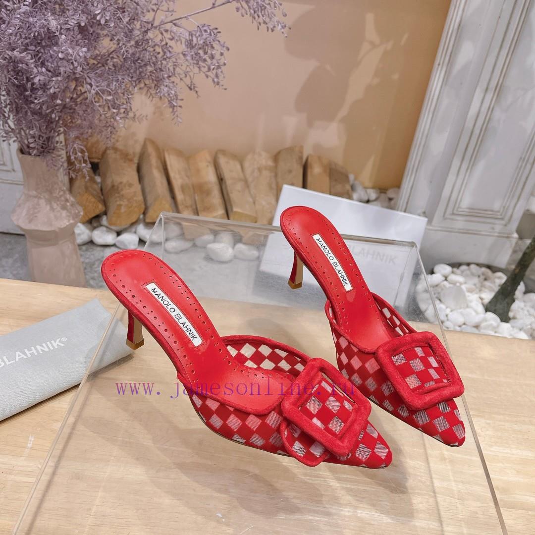 ?MANOLO BLAHNlK 2024 The new Mb fashionable women's high-heeled checkered cloth M ü ller sleffq7mkr - Image 7