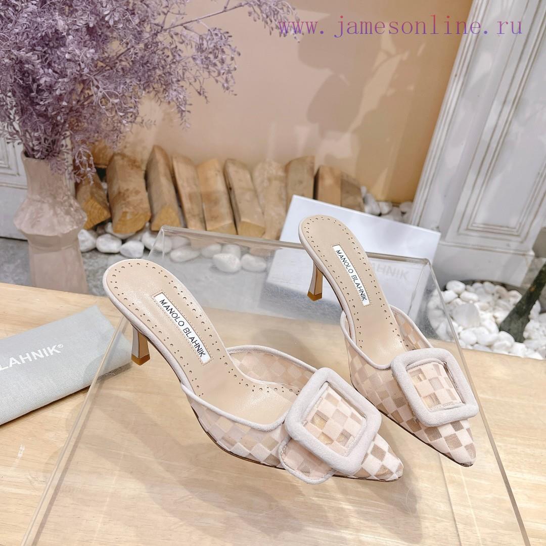 ?MANOLO BLAHNlK 2024 The new Mb fashionable women's high-heeled checkered cloth M ü ller sltu0dpcrb - Image 8