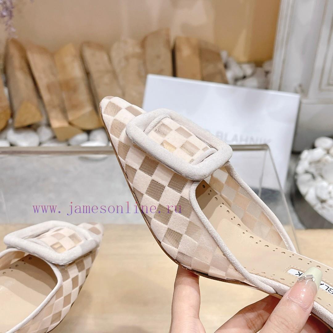 ?MANOLO BLAHNlK 2024 The new Mb fashionable women's high-heeled checkered cloth M ü ller sltu0dpcrb - Image 9