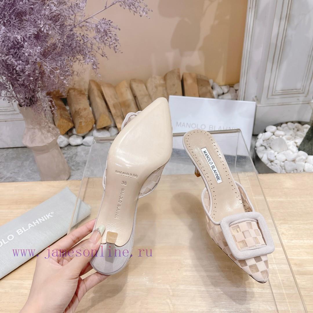 ?MANOLO BLAHNlK 2024 The new Mb fashionable women's high-heeled checkered cloth M ü ller sltu0dpcrb - Image 10