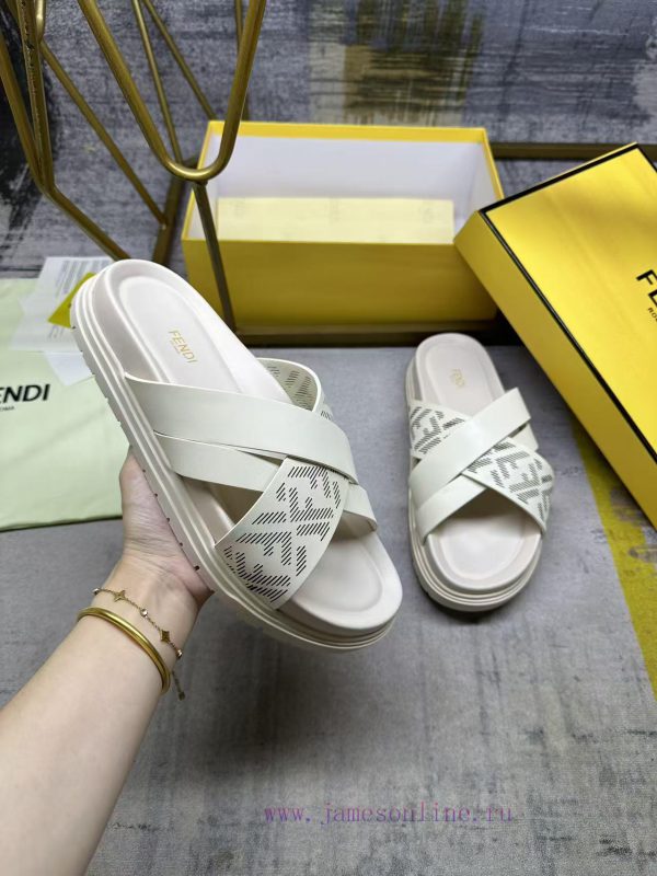 φλατ παπουτσια για καλο ντυσιμο | FENDI's Latest Cross Striped Slippers Featuring A Beige Leather Surface With Laser Engraved FF ramqjz33 | callaghan παπουτσια θεσσαλονικη νο 46