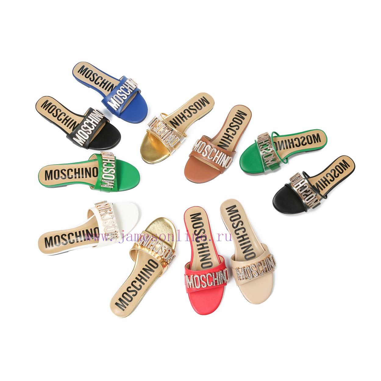 θαμπες γαλοτσες | 2-36B Moschino 2023 New Diamond Buckle Flat Bottomed Mop Made Of Cowhide Fabric Colors Blue Bro p2w05gfz | παπουτσια σ ολιβερ - Image 3
