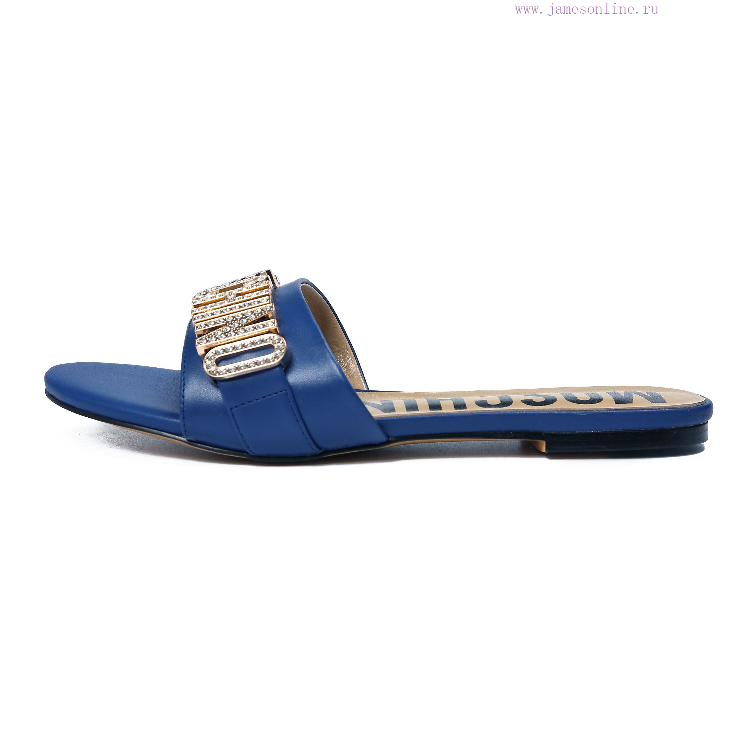 θαμπες γαλοτσες | 2-36B Moschino 2023 New Diamond Buckle Flat Bottomed Mop Made Of Cowhide Fabric Colors Blue Bro p2w05gfz | παπουτσια σ ολιβερ - Image 5