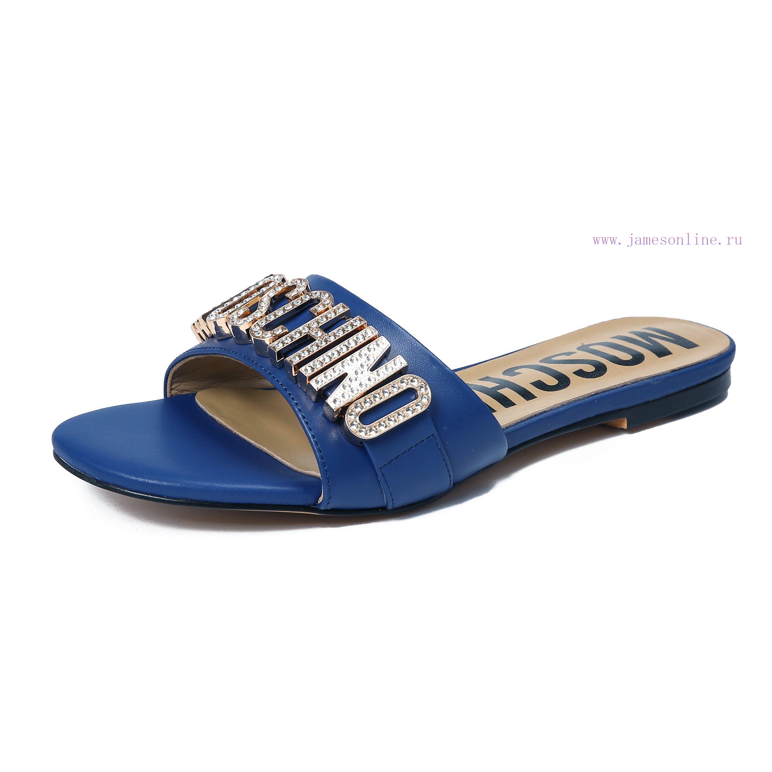 θαμπες γαλοτσες | 2-36B Moschino 2023 New Diamond Buckle Flat Bottomed Mop Made Of Cowhide Fabric Colors Blue Bro p2w05gfz | παπουτσια σ ολιβερ - Image 6