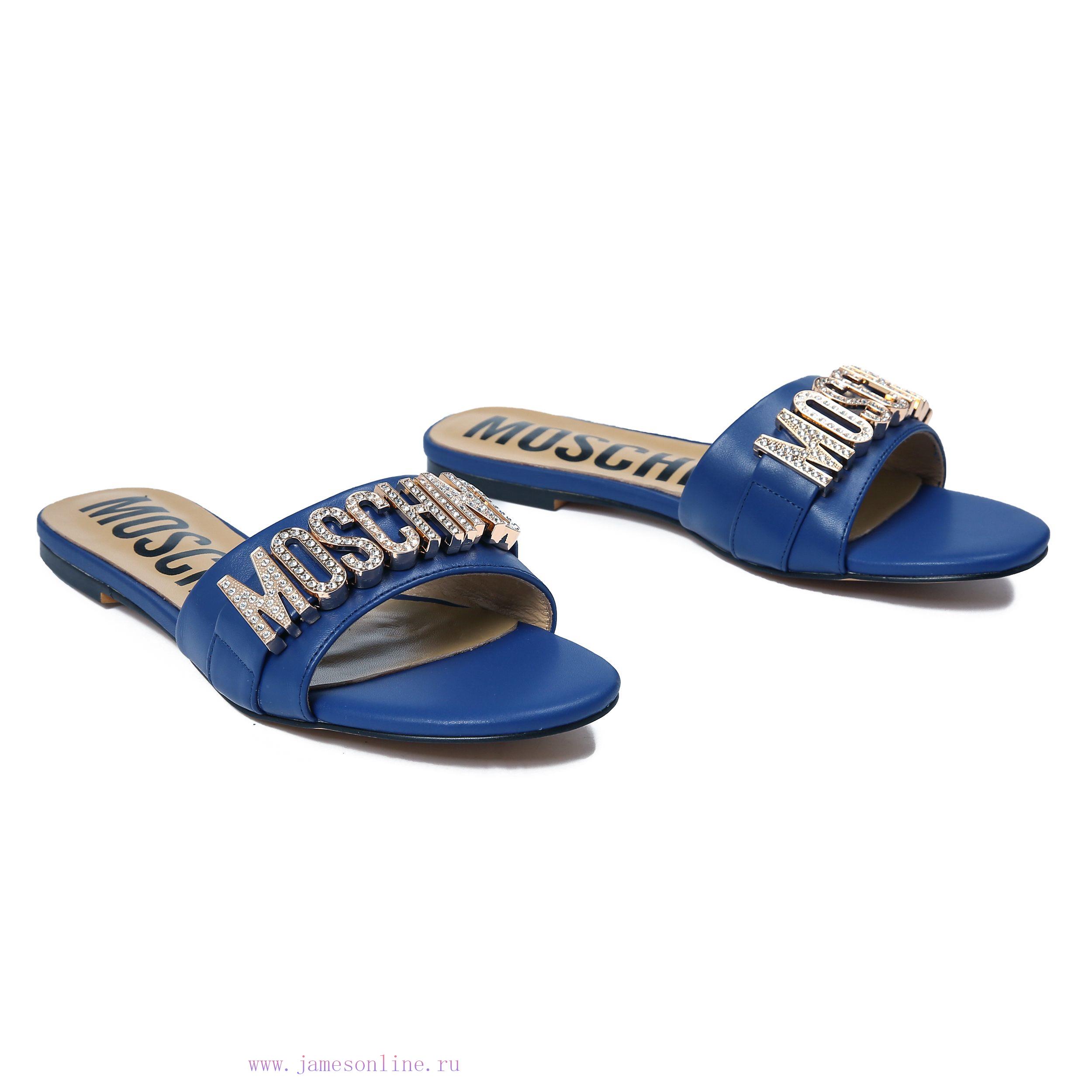 θαμπες γαλοτσες | 2-36B Moschino 2023 New Diamond Buckle Flat Bottomed Mop Made Of Cowhide Fabric Colors Blue Bro p2w05gfz | παπουτσια σ ολιβερ - Image 8