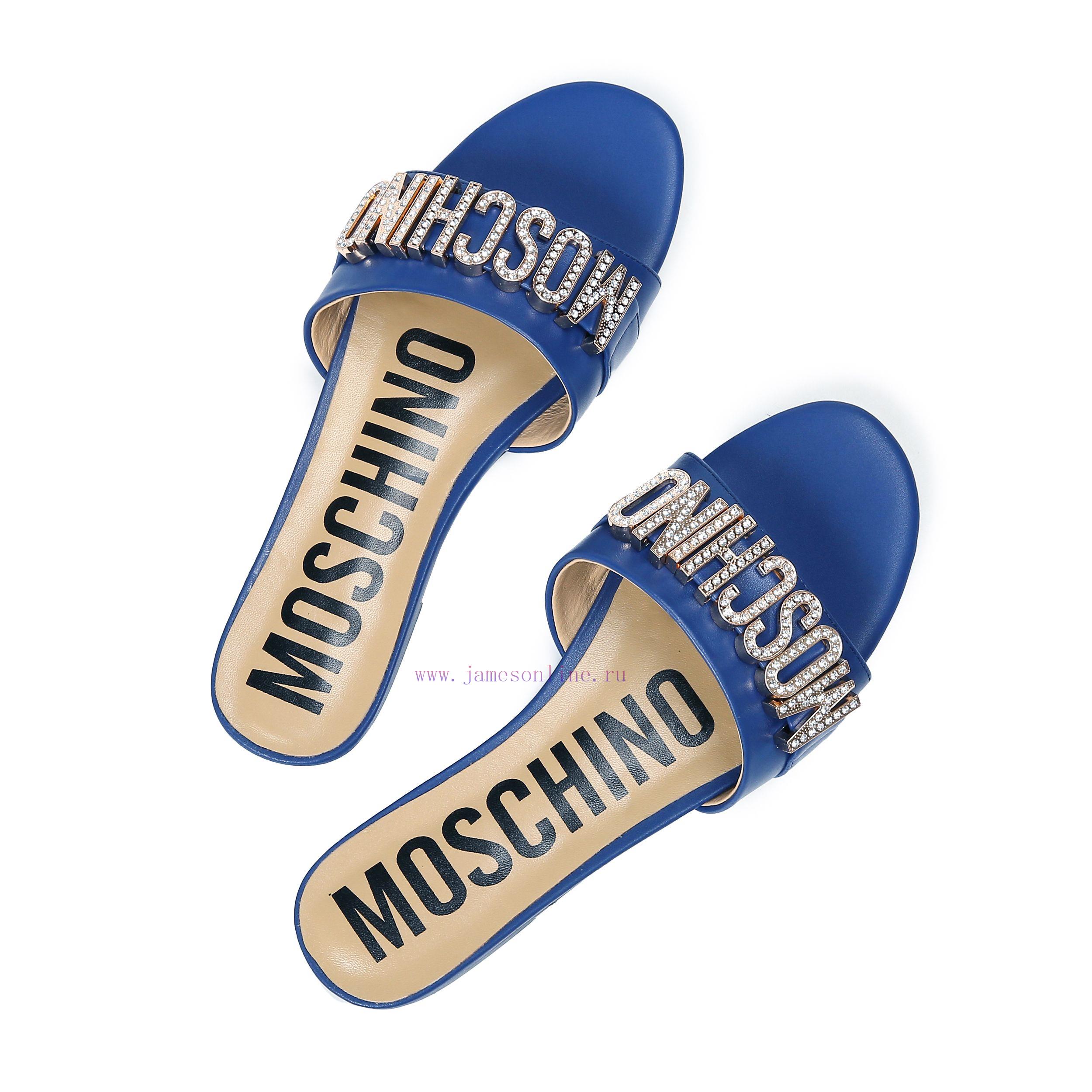 θαμπες γαλοτσες | 2-36B Moschino 2023 New Diamond Buckle Flat Bottomed Mop Made Of Cowhide Fabric Colors Blue Bro p2w05gfz | παπουτσια σ ολιβερ - Image 9